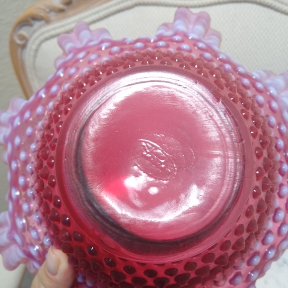 Fenton Cranberry Opalescent Hobnail Bowl - Picture 7 of 9
